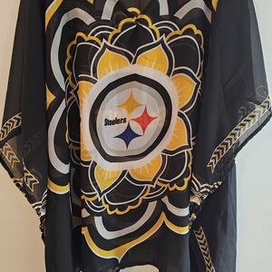 Pittsburg Steelers Womens Official NFL Caftan, Sheer 29" Length, Floral Mandala